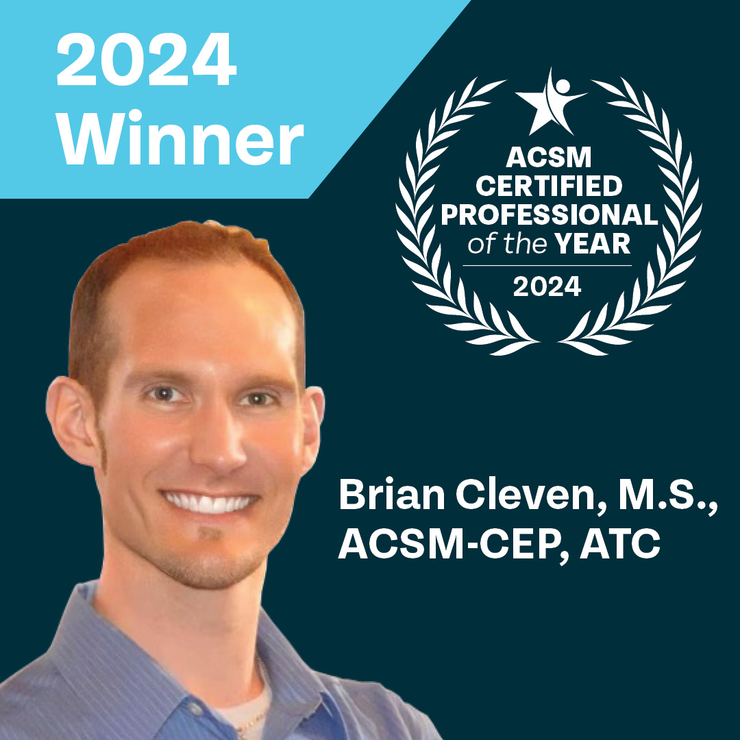headshot of brian cleven and the ACSM Certified professional of the year logo