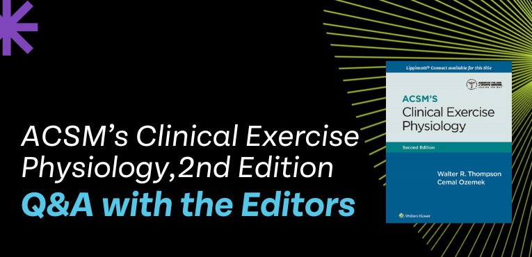 cover of ACSM's Clinical Exercise Physiology 2nd edition book, on a black background with a lime green starburst graphic