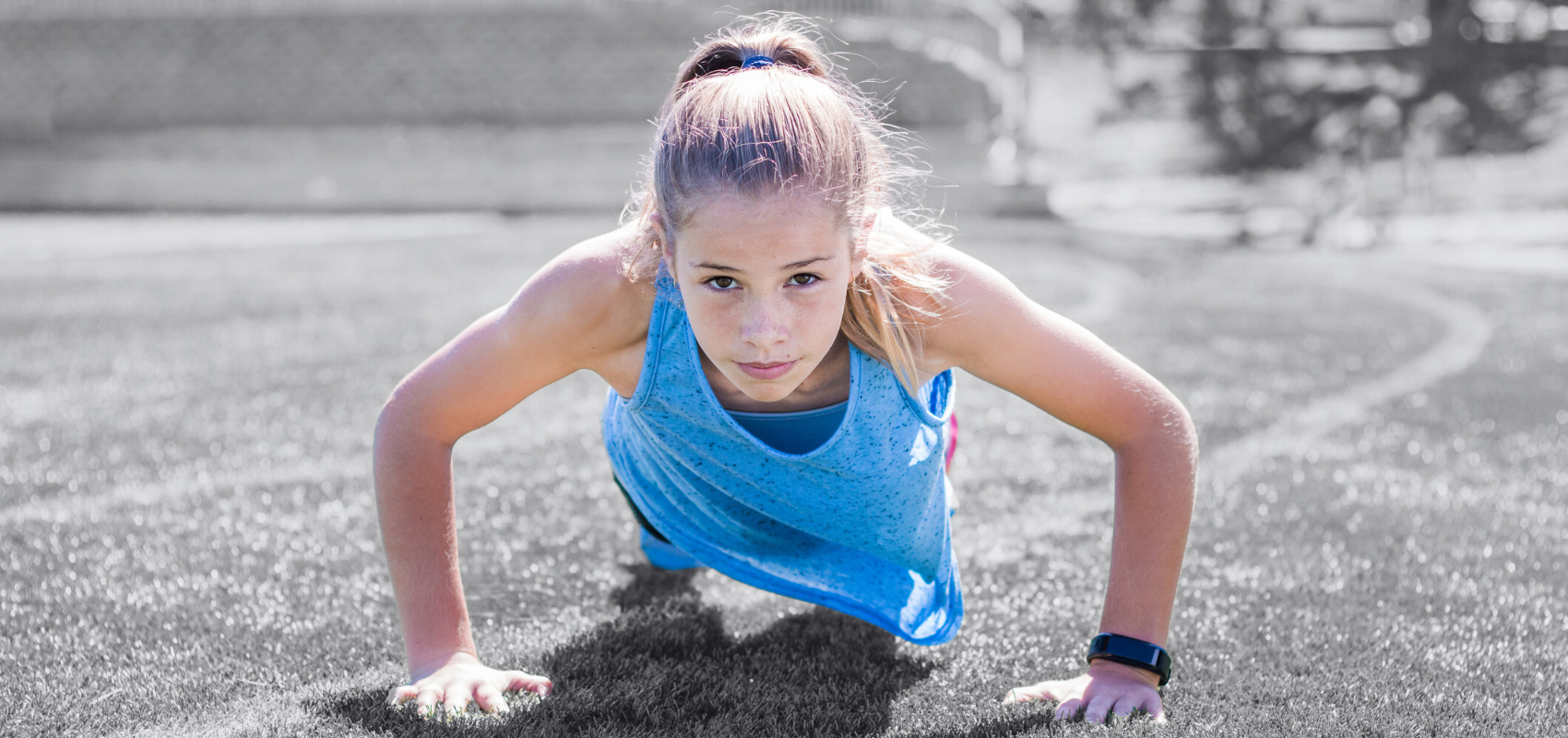 girl doing push up spot color