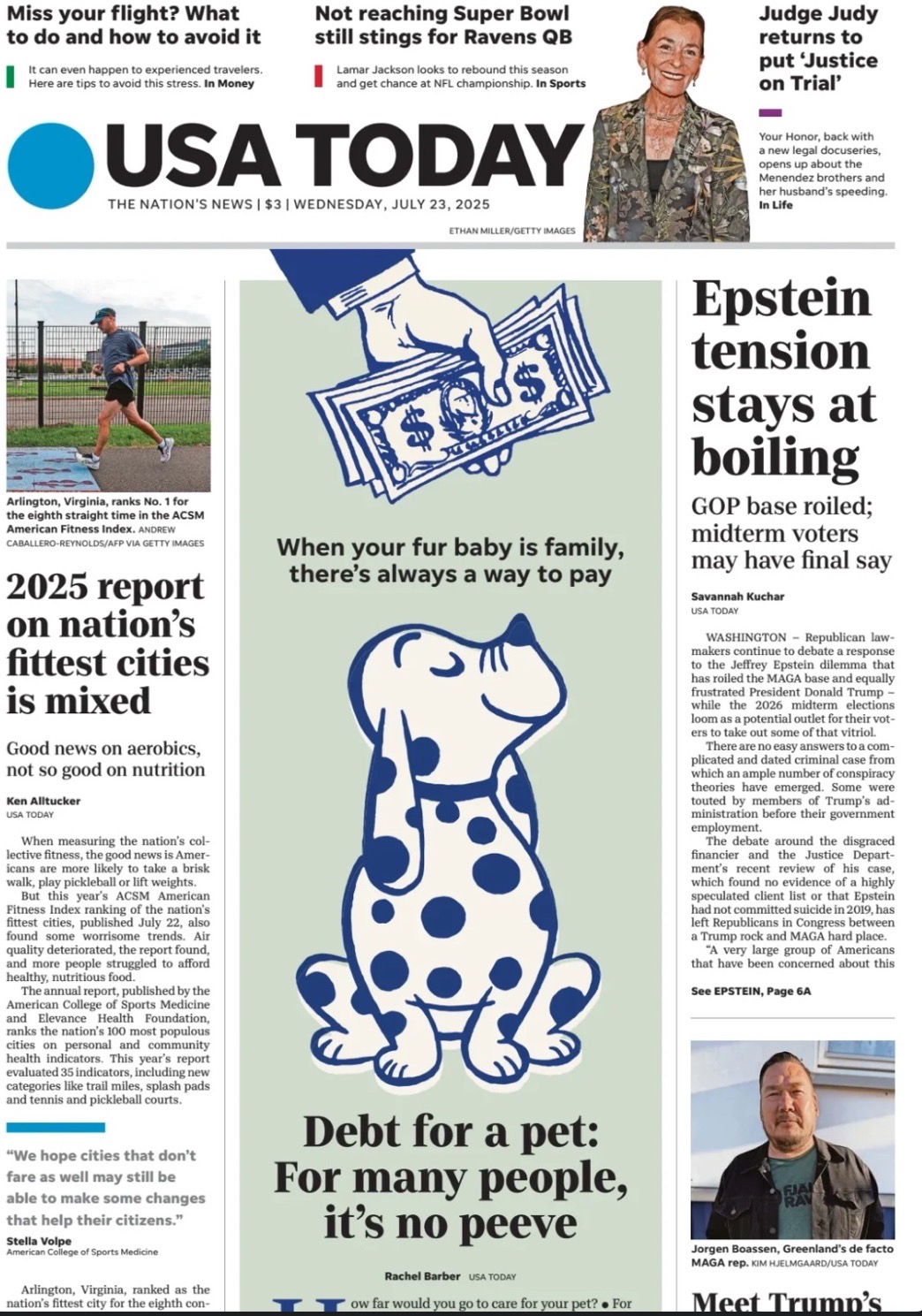 Front page of USA Today newspaper, July 23, 2025
