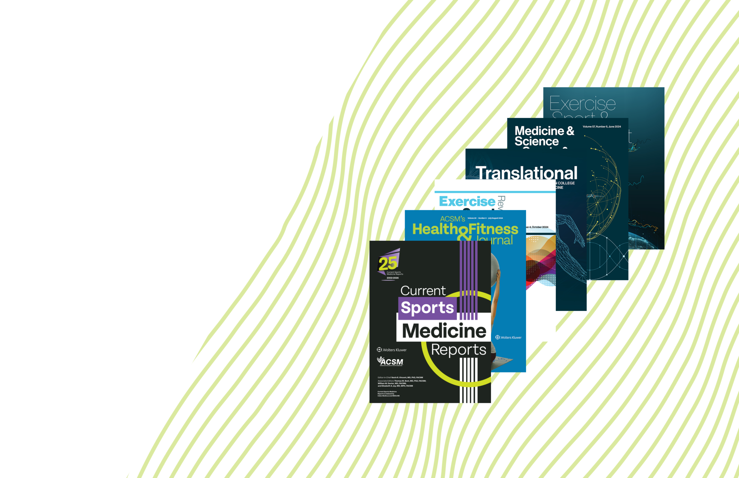 cover art of ACSM's 6 academic journals, layered